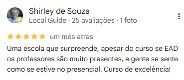 Avaliação de Shirley de Souza no Google sobre o Centromediar